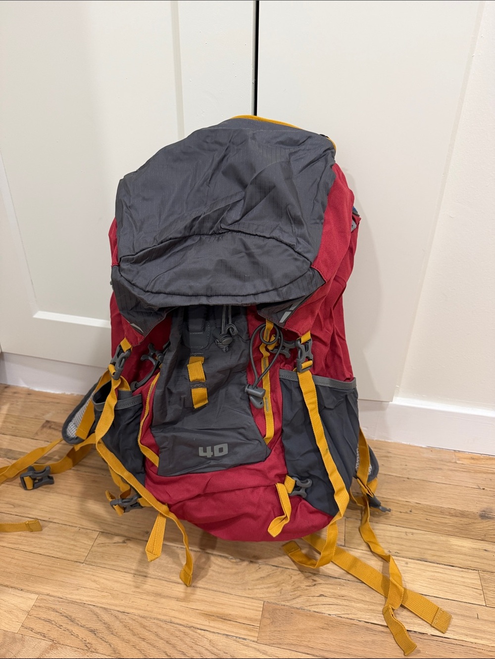 Magellan Outdoors Red and Gray Backpack with Yellow Straps
